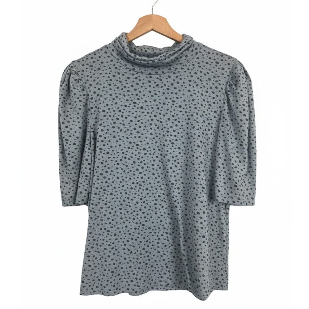 Democracy Womens L Animal Print Y2K Feminine‎ Puff Sleeve Mock Neck Knit Top
